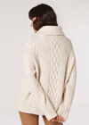 Chunky Cable Knit Zip Neck Jumper, Stone, large