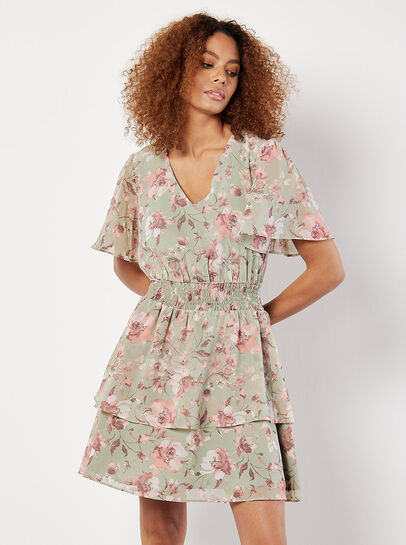 Watercolour Blooms Chiffon Mini Dress