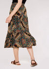 Scarf Print Tiered Skirt, Black, large