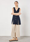 Linen Blend Longline Waistcoat, Navy, large