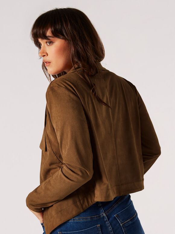 Cropped Suede Waterfall Jacket, Brown, large