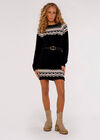 Metallic Chevron Jumper Mini Dress, Black, large