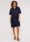 Babydoll Shirt Mini Dress, Navy, large