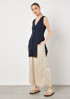 Linen Blend Longline Waistcoat, Navy, large