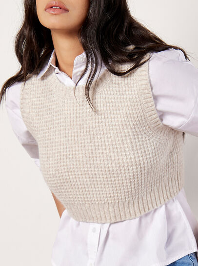 Cropped Waffle Knitted Vest Top