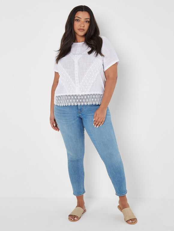 Lace Hem Top, White, large