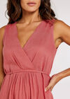 Linen Blend Wrap Mini Dress, Pink, large