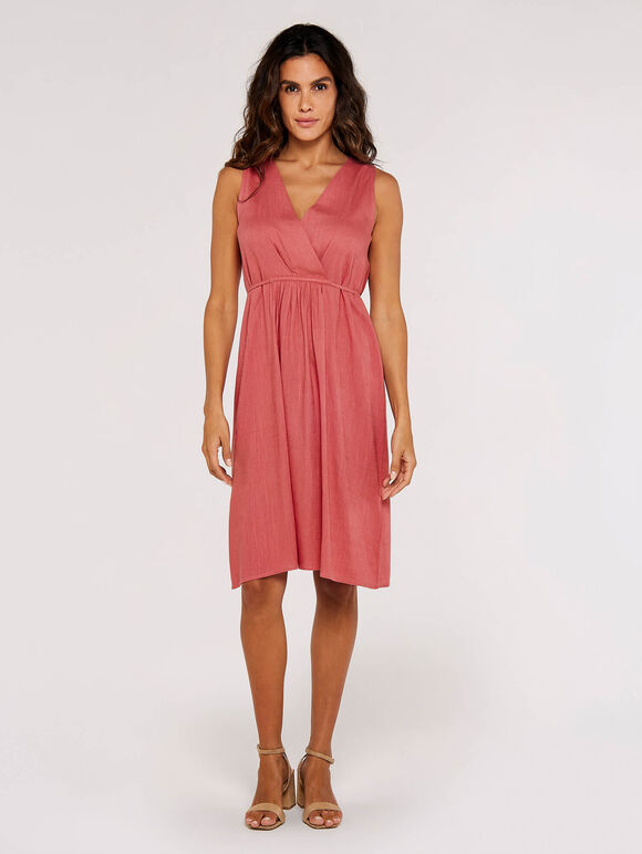 Linen Blend Wrap Mini Dress, Pink, large