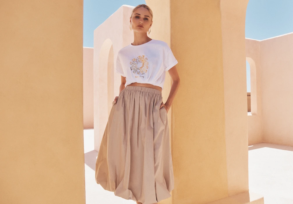 Shop mini, midi, and maxi skirts designed to elevate your everyday wardrobe. From satin and leather to denim and tulle, discover printed, pleated, and sequin-embellished skirts.