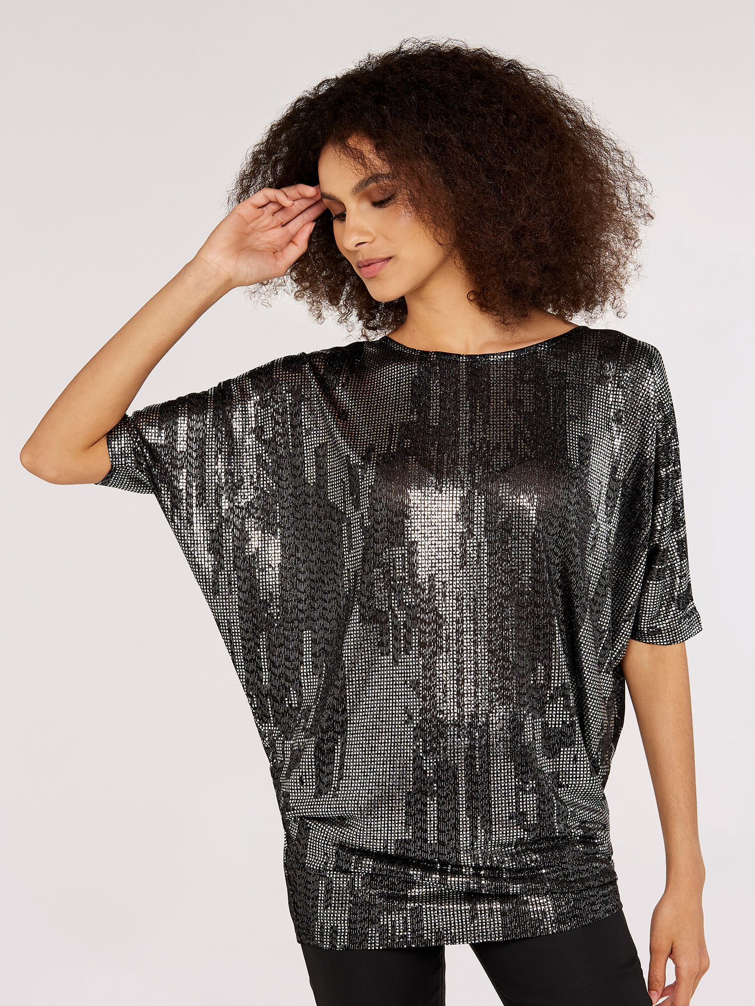 Metallic Sparkle Batwing Jersey Top | Apricot Clothing