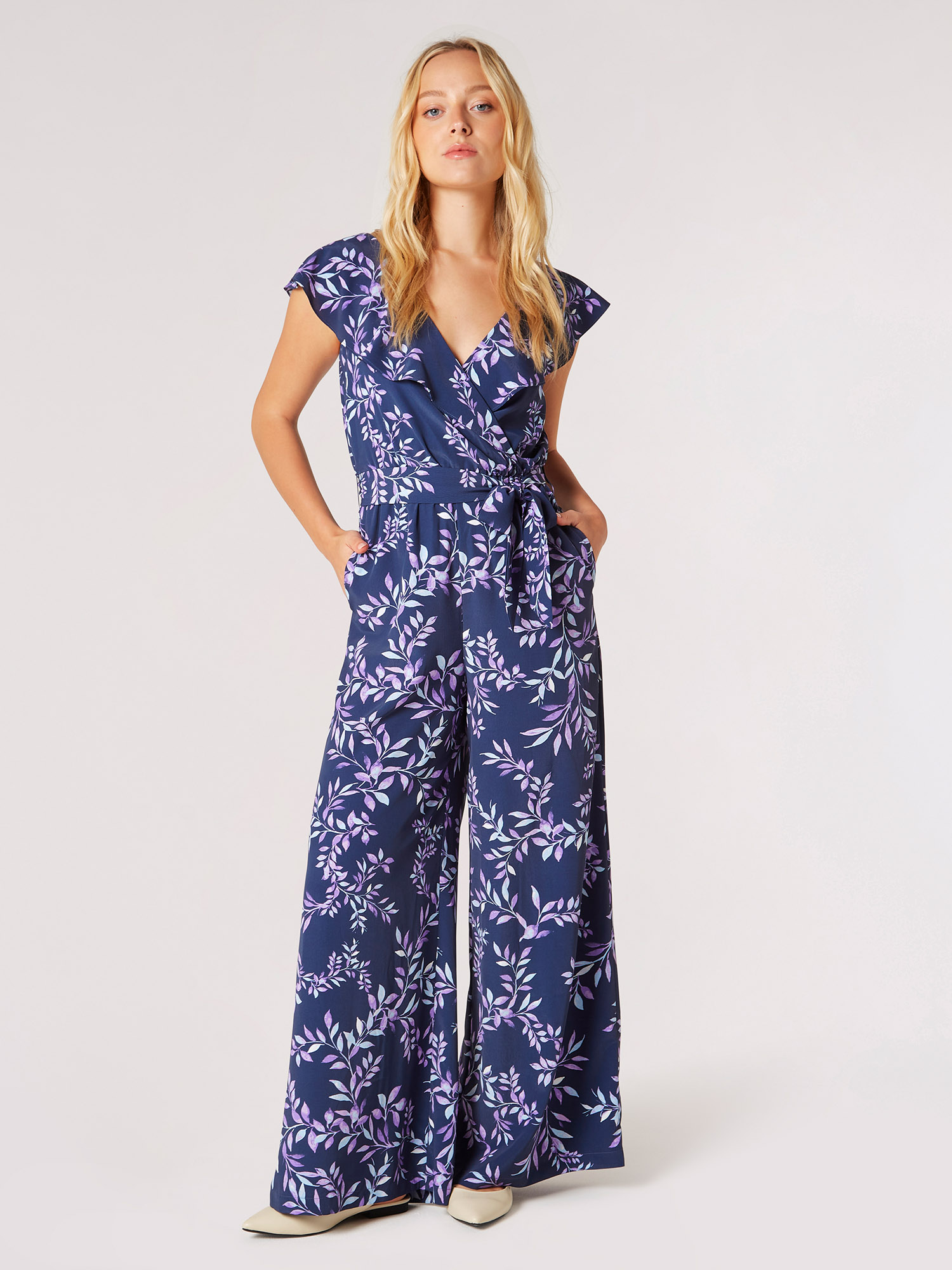 Leaf Wrap Palazzo Jumpsuit | Apricot Clothing