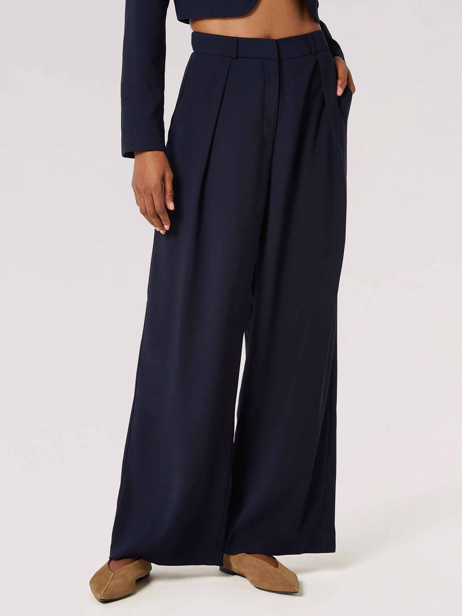Pleat Detail Soft Tailored Trousers | Apricot Clothing