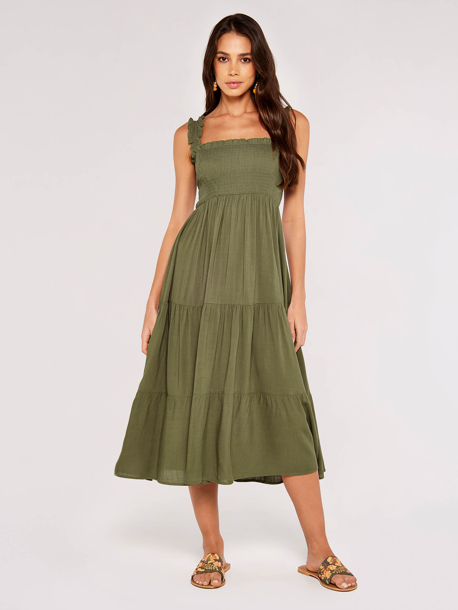 Smock Tiered Midi Dress | Apricot Clothing