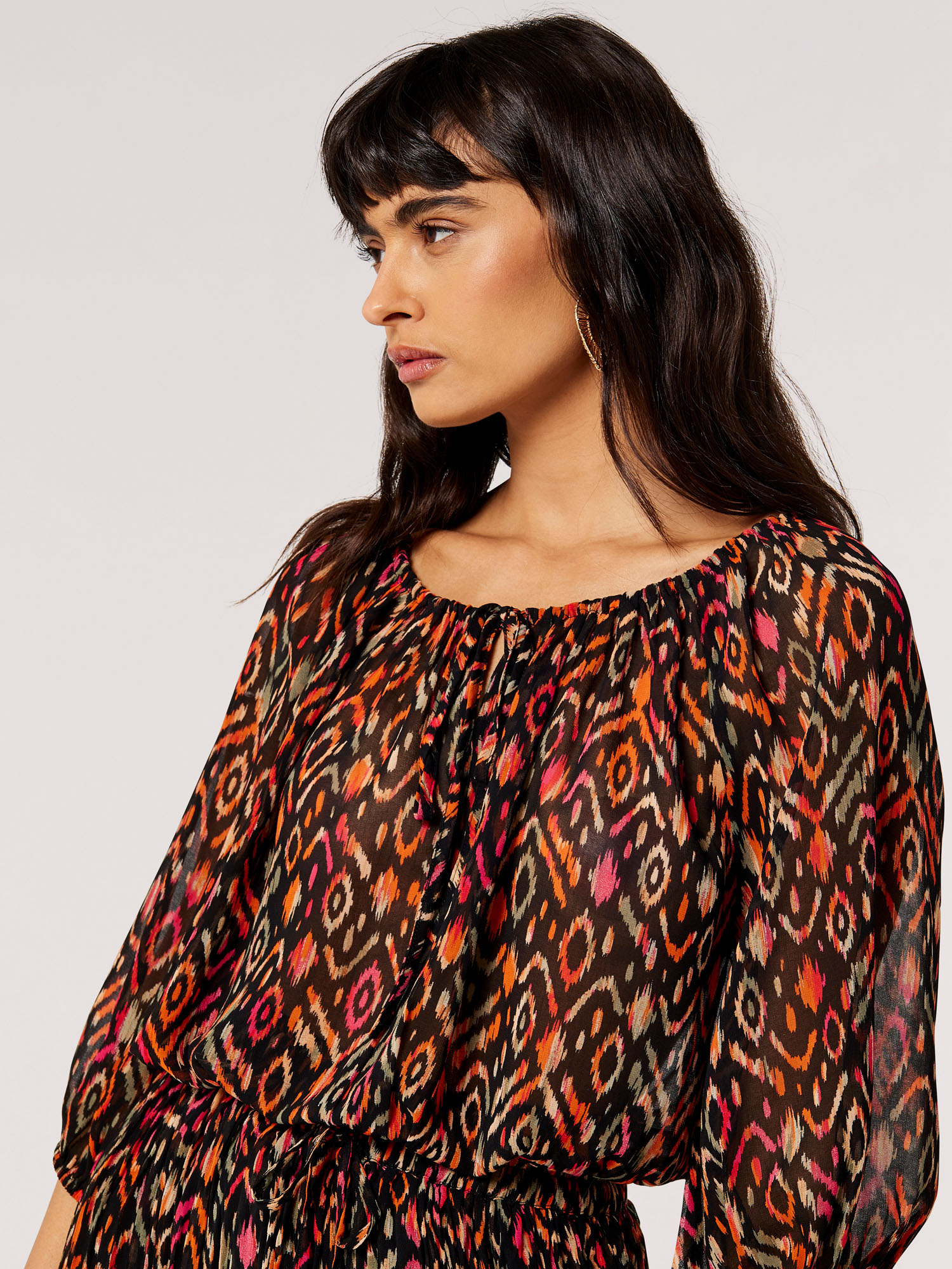 Lightweight Chiffon Ikat Top | Apricot Clothing