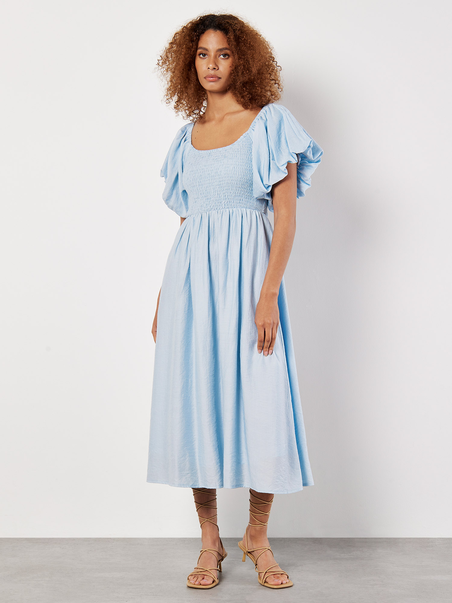 Puff Sleeve Milkmaid Midi Dress | Apricot Clothing