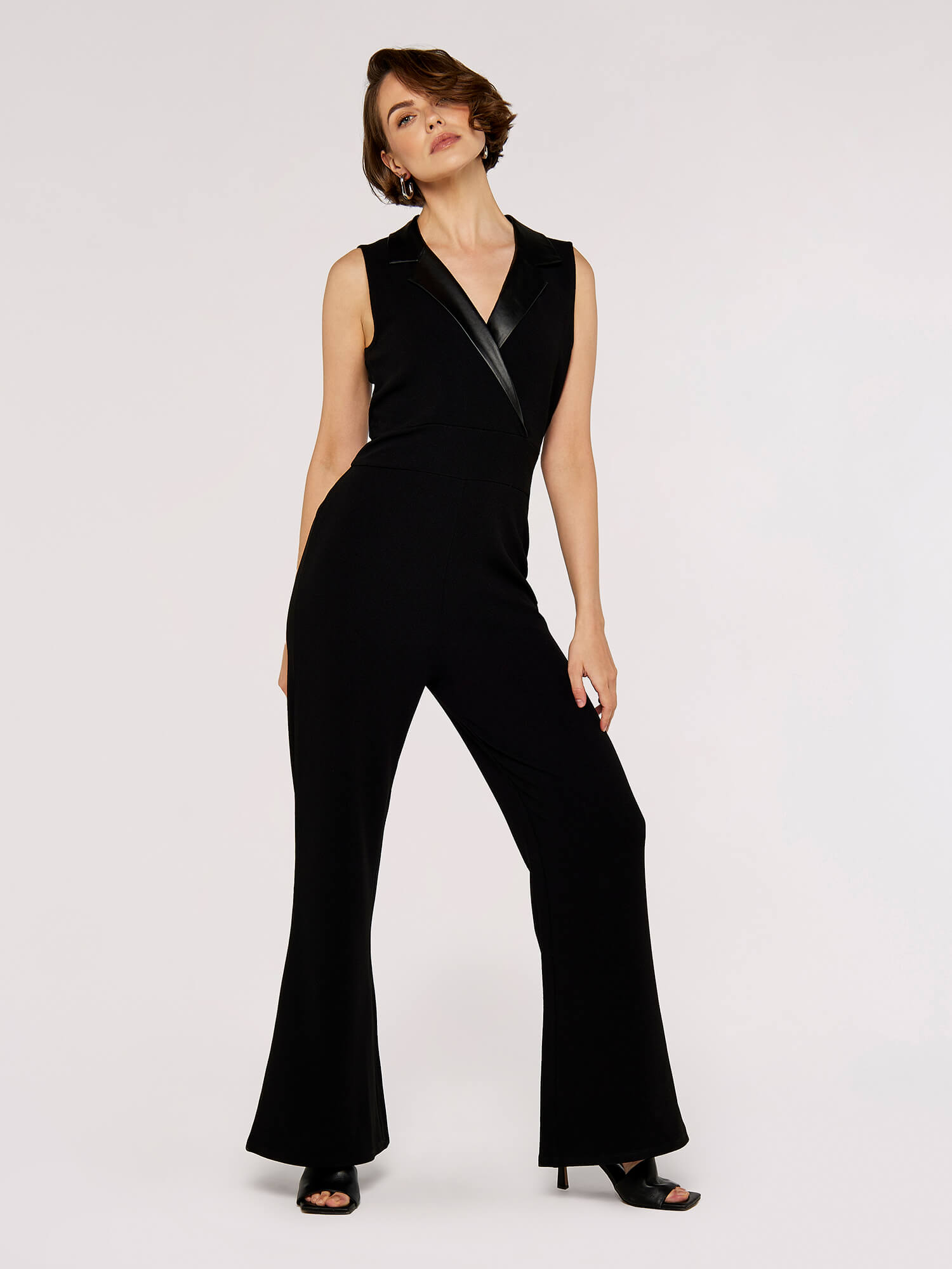 Leather-Look Collar Flare Jumpsuit | Apricot Clothing