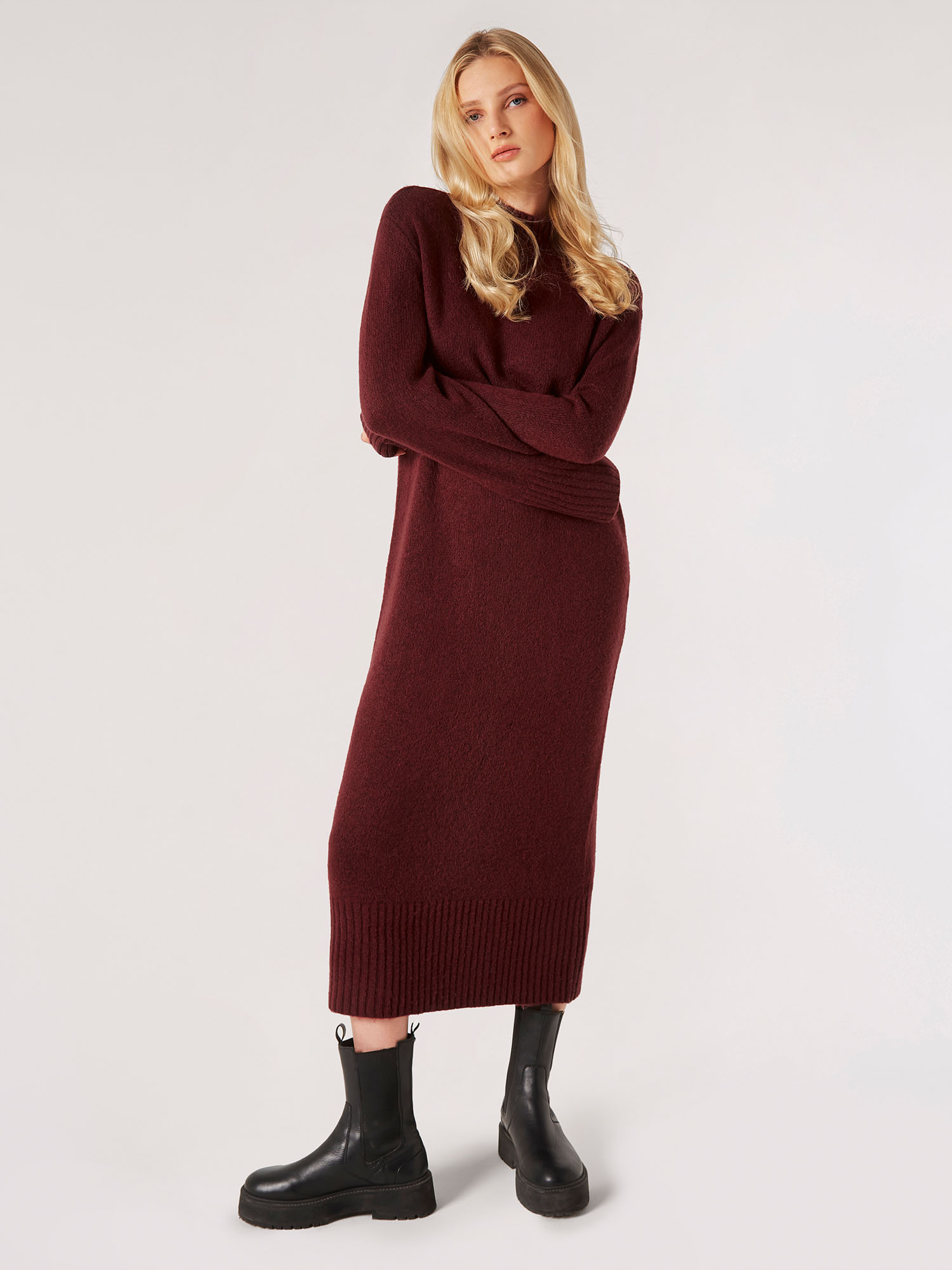 Burgundy knitted hot sale dress uk