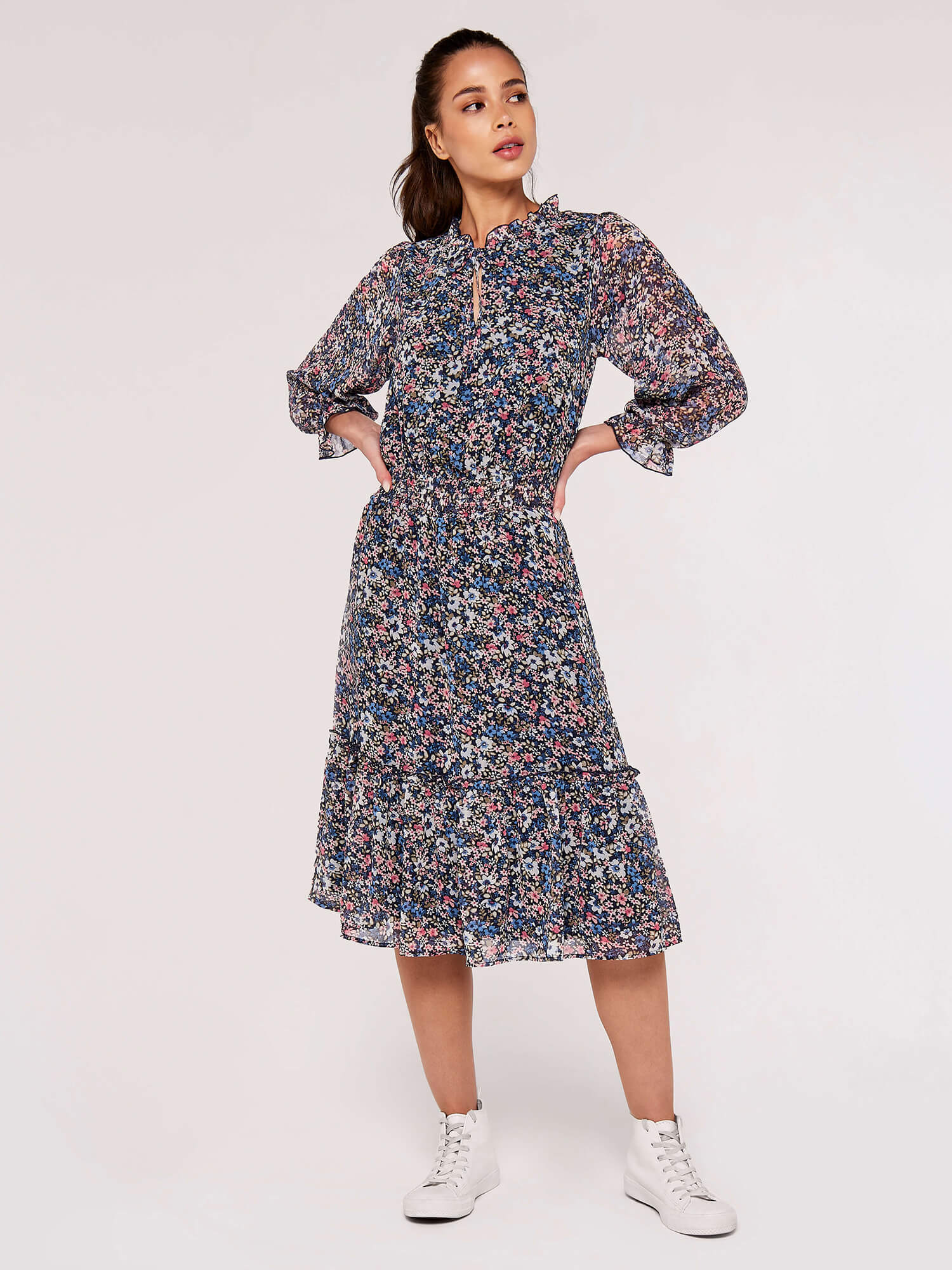 Watercolour Floral Midi Dress | Apricot Clothing