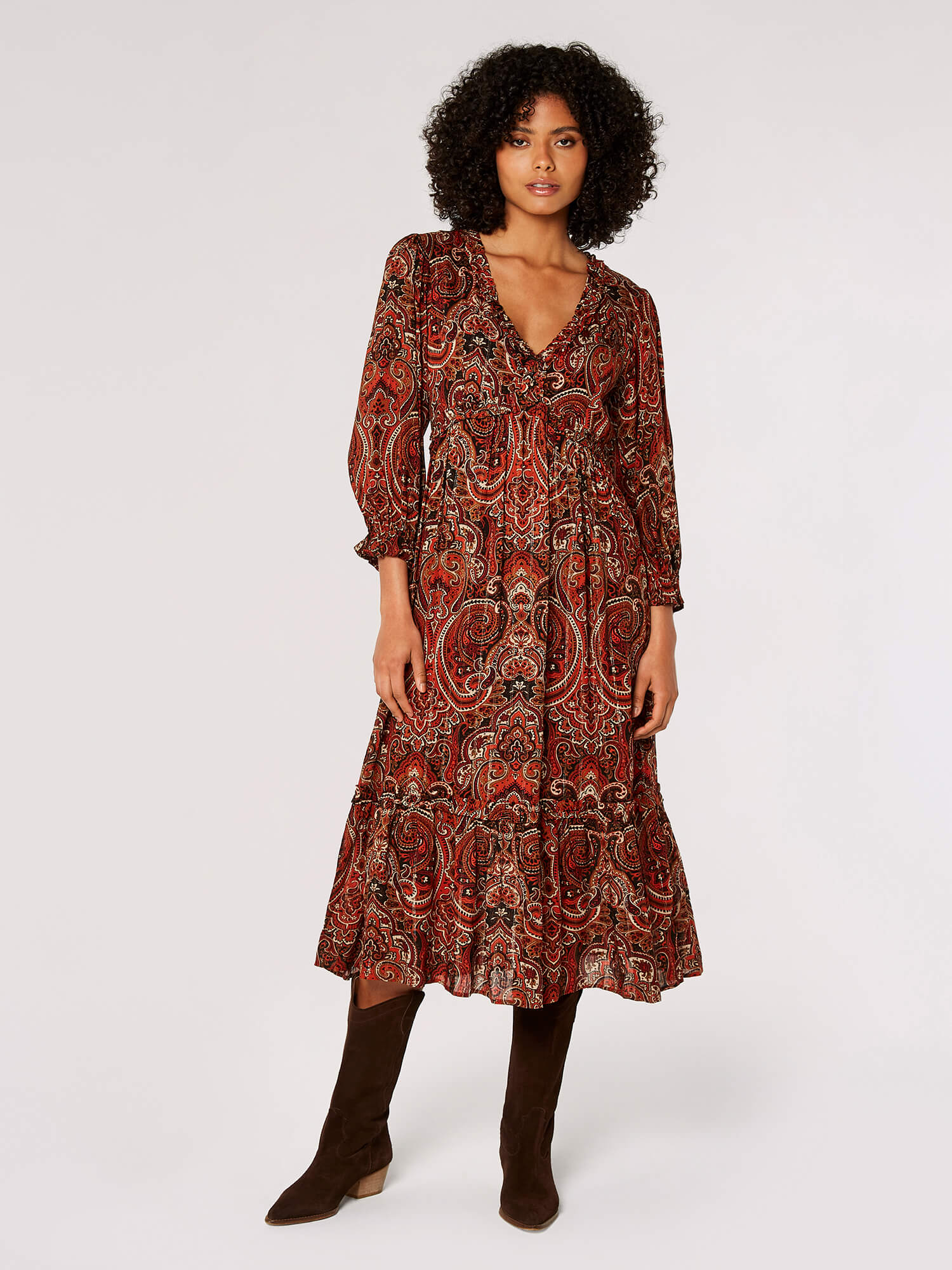 Paisley Ruffle Midaxi Dress | Apricot Clothing