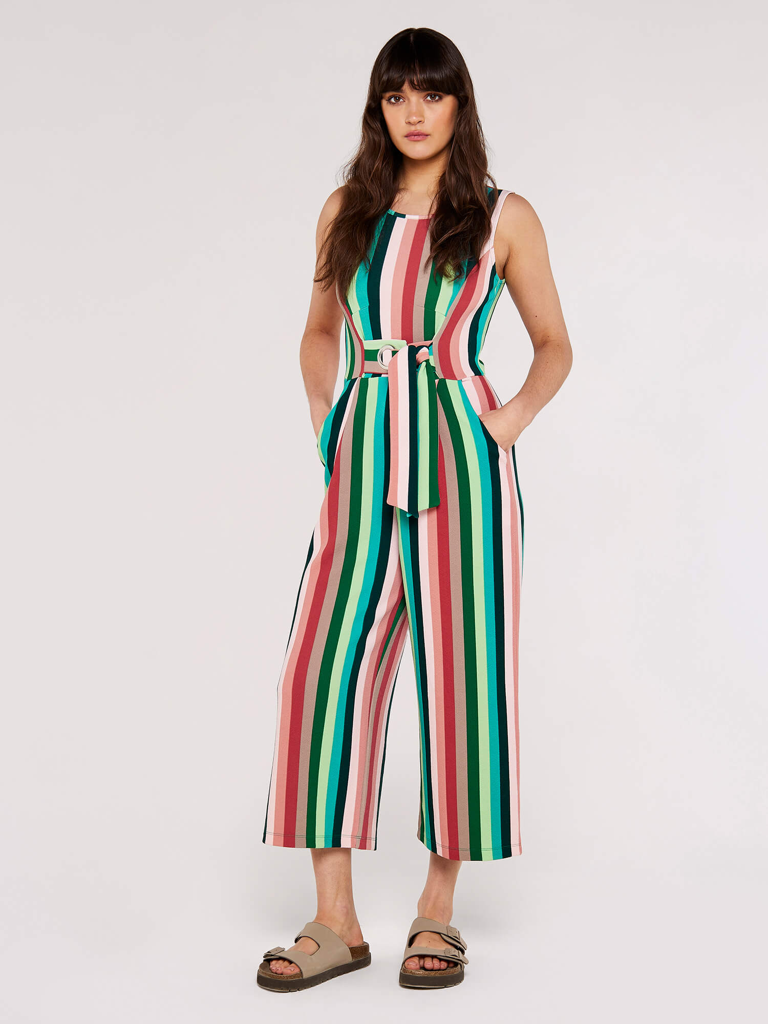 Striped tie front jumpsuit on sale