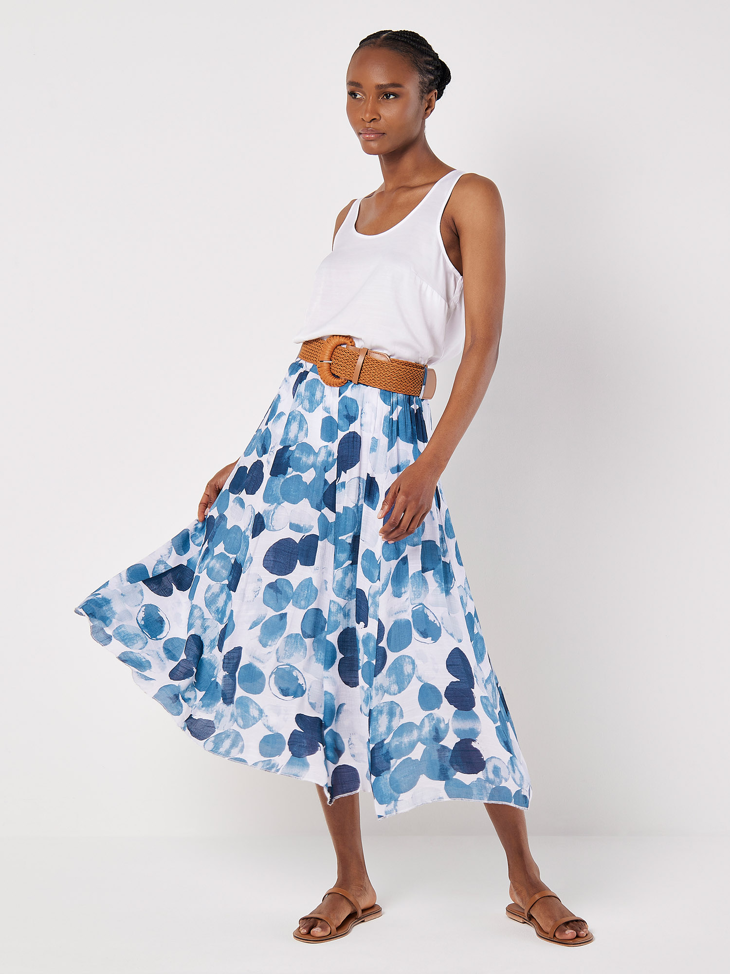 Abstract Print Slub Shimmer Midi Skirt | Apricot Clothing