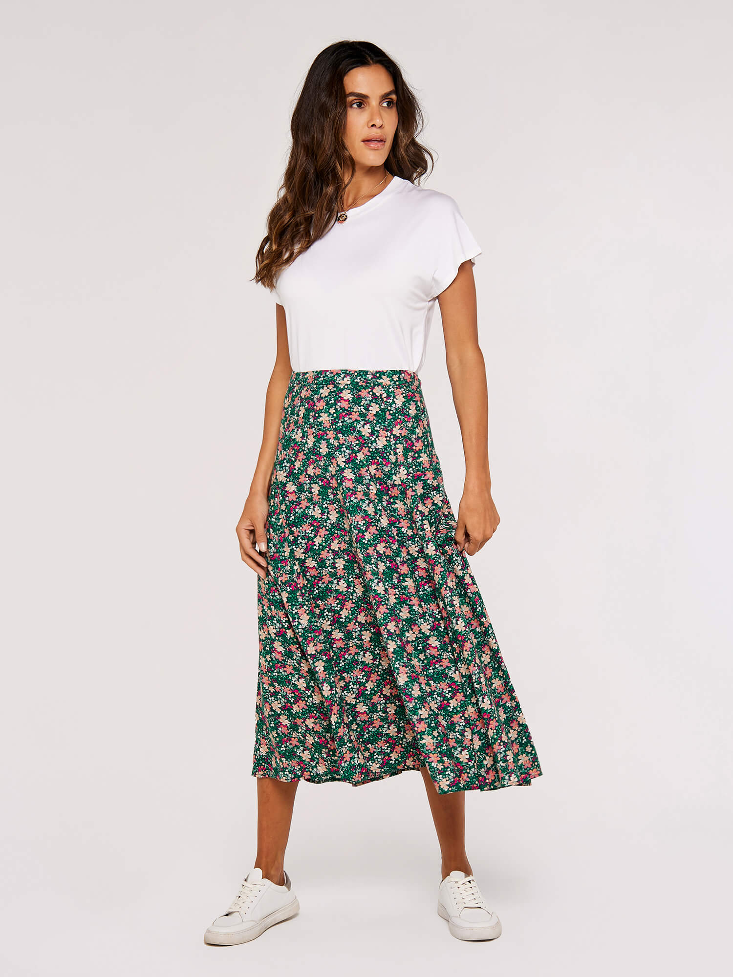 Ditsy Floral Print Midi Skirt | Apricot Clothing