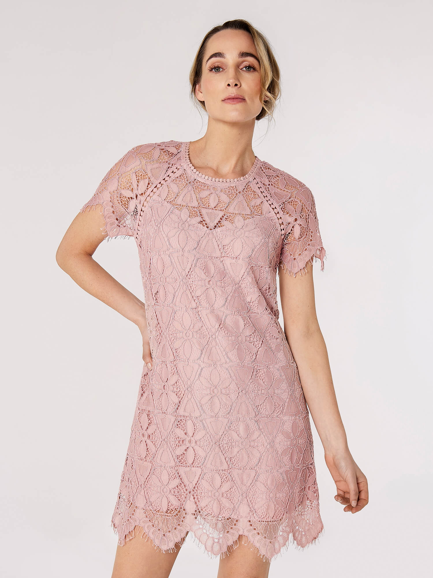 Light pink lace dress with outlet sleeves