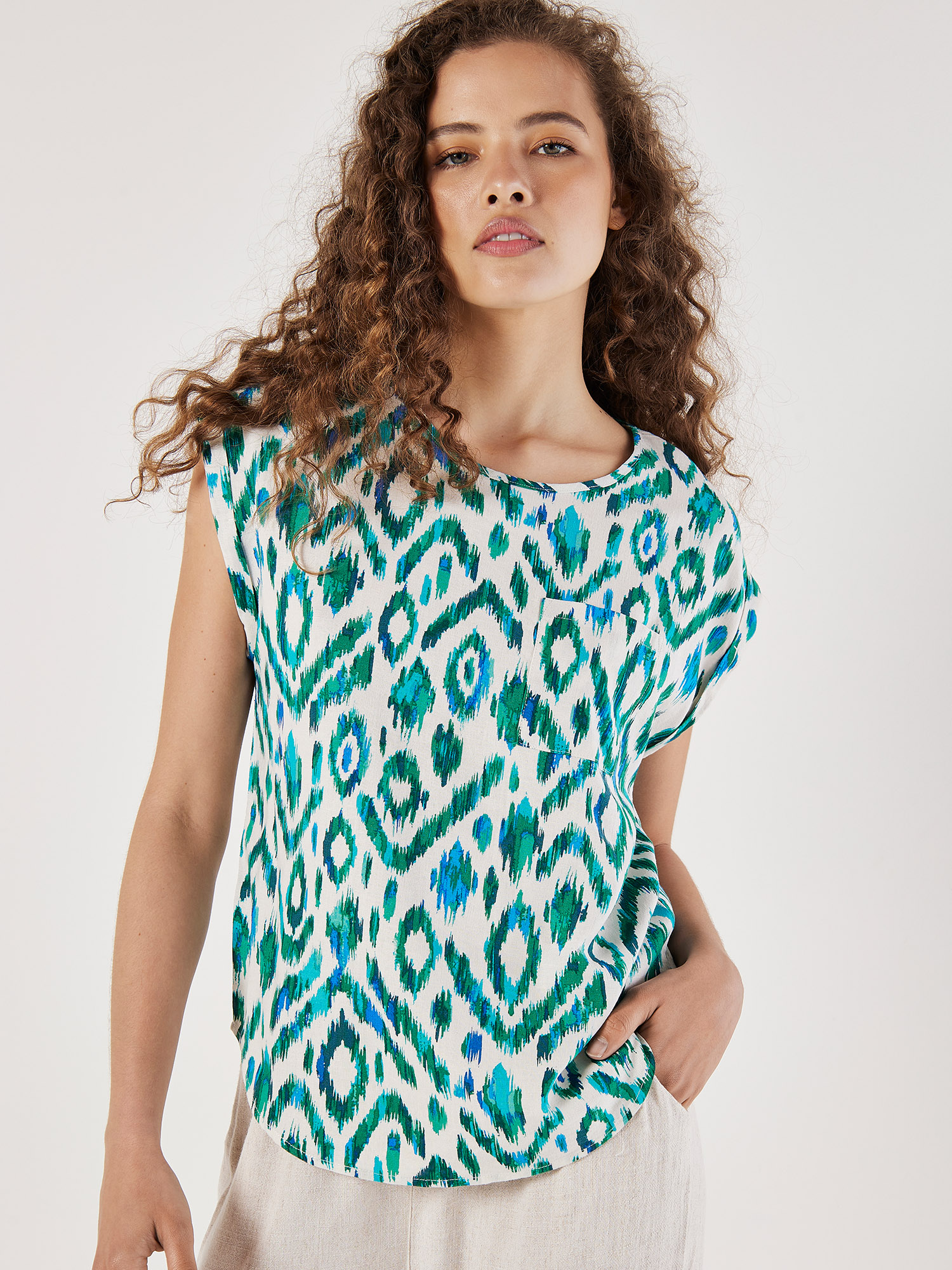 Ikat Button Back Woven T-Shirt | Apricot Clothing