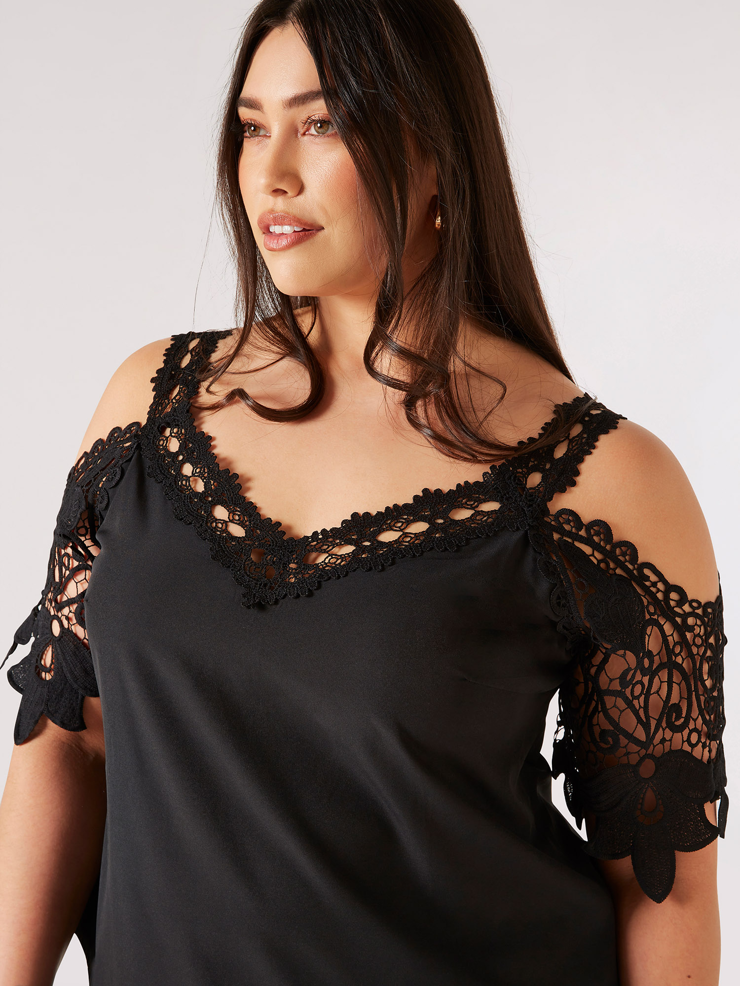 Curve Lace Cold Shoulder Top Apricot Clothing