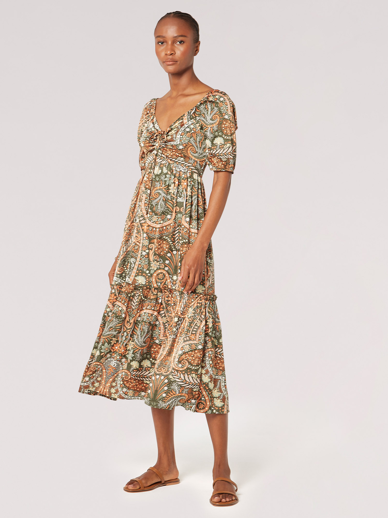 Boho Floral Satin Midi Dress | Apricot Clothing