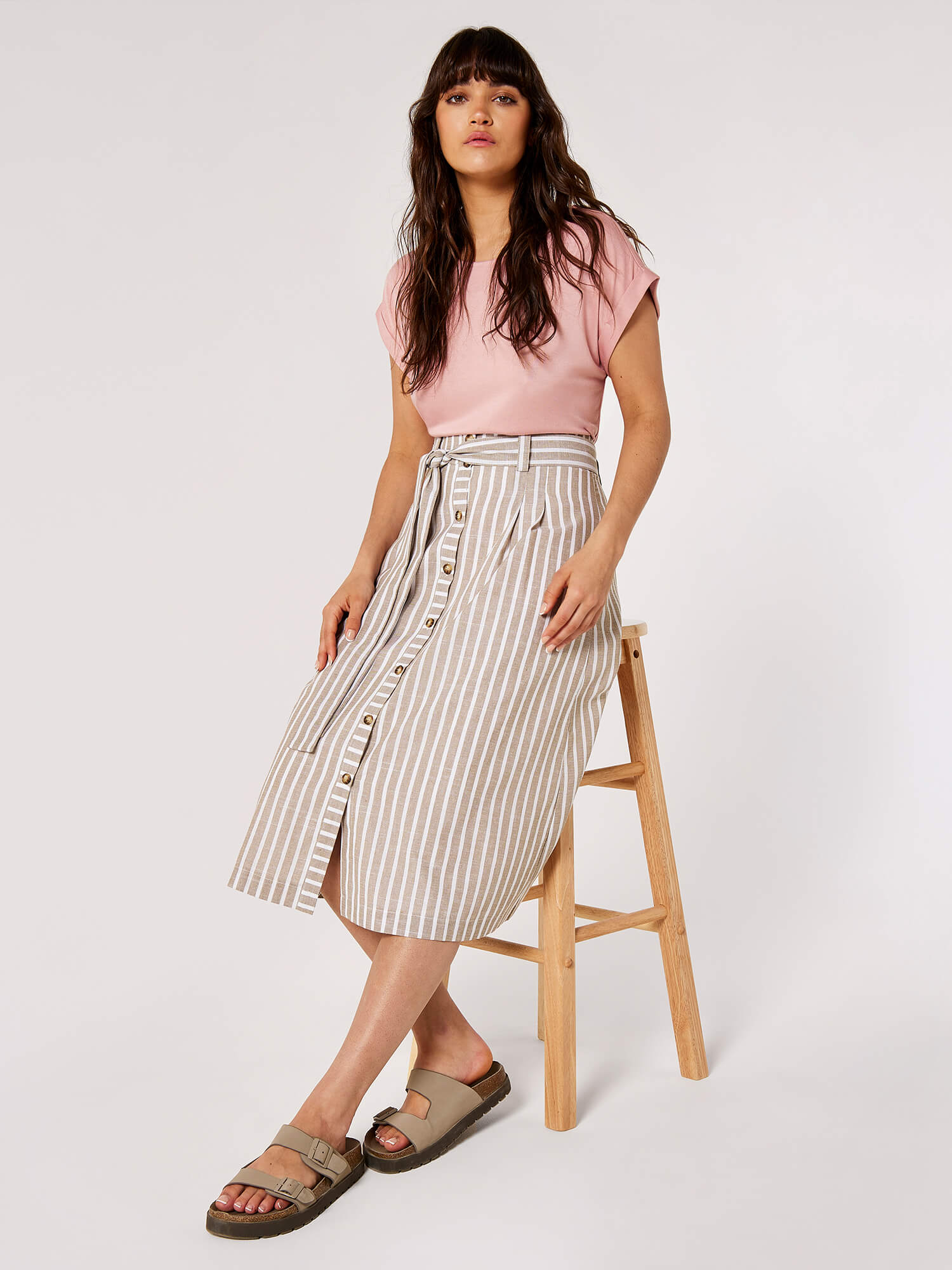 Striped skirt buttons sale