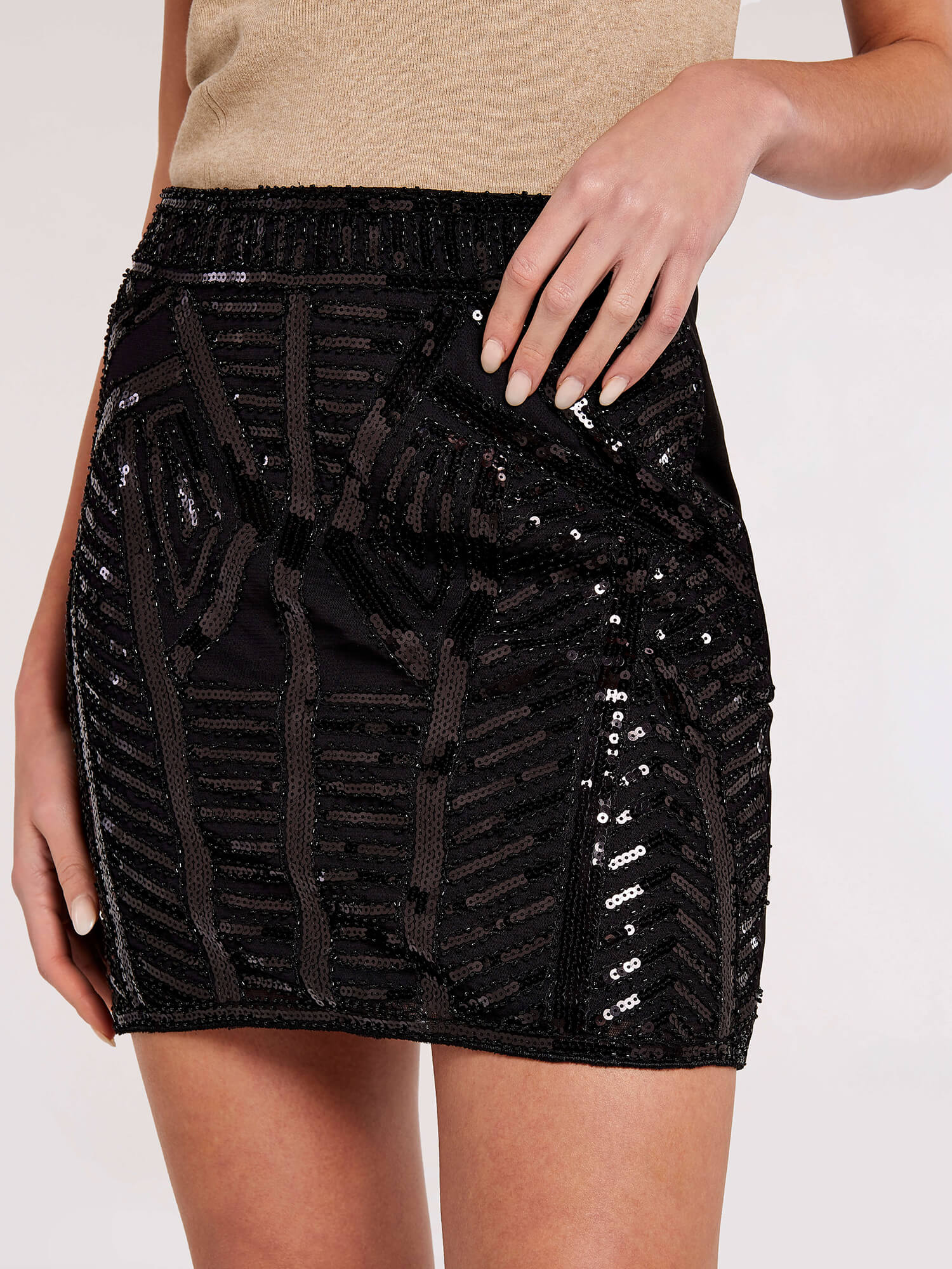 Black sequin beaded skirt hotsell