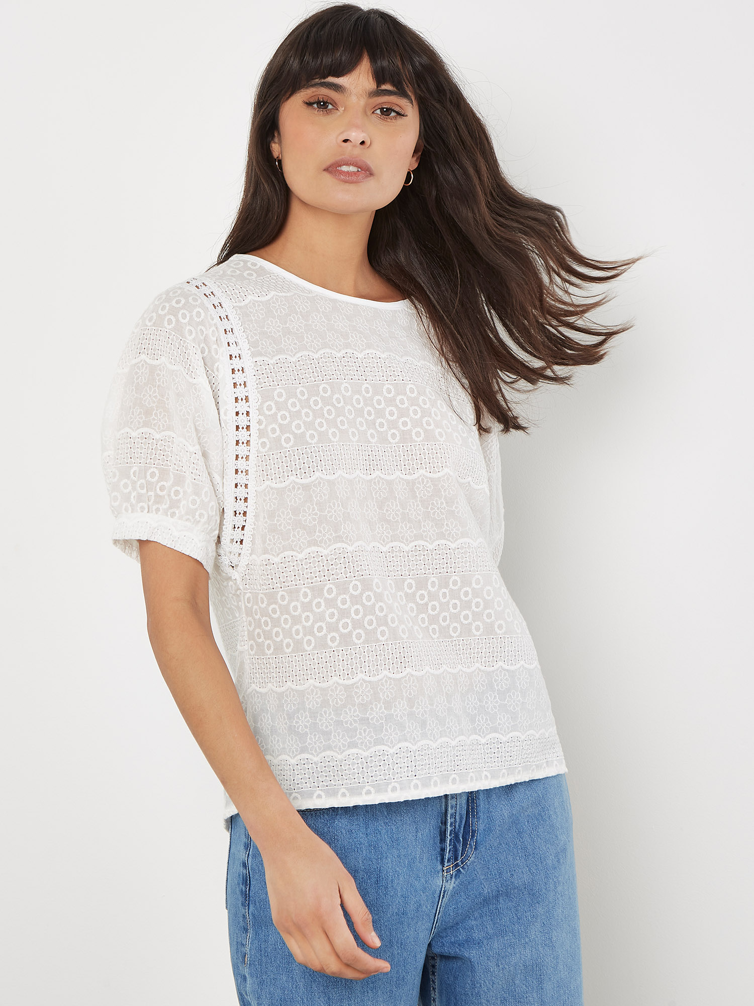 Floral Broderie Cotton Lace Top | Apricot Clothing