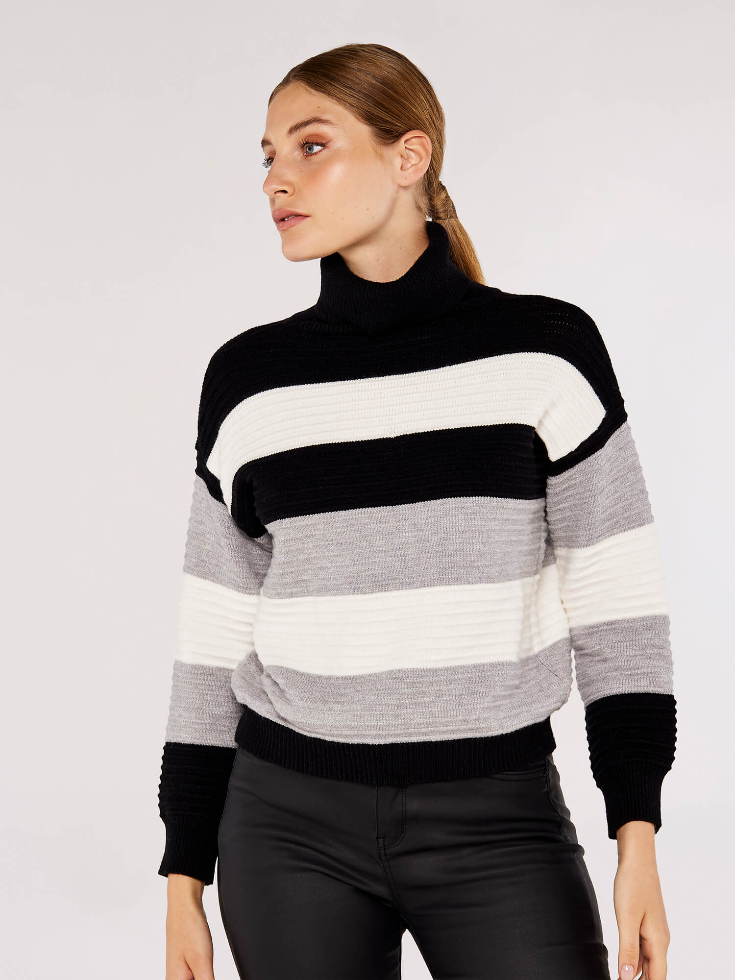 Ribbed Colour Block Stripe Jumper | Apricot Clothing