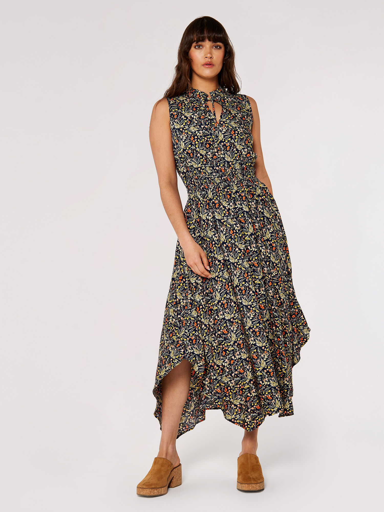 Floral Hanky Hem Midi Dress | Apricot Clothing