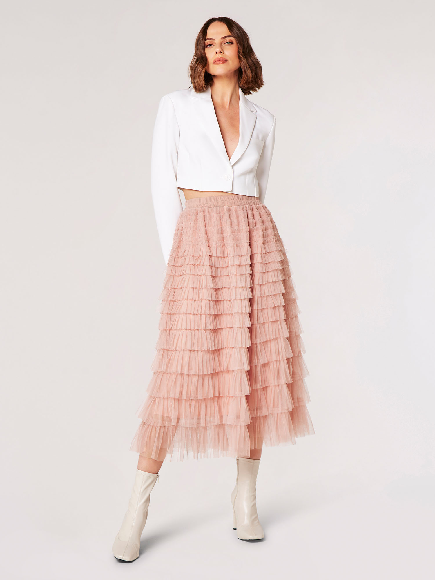 Pink tulle midi outlet skirt