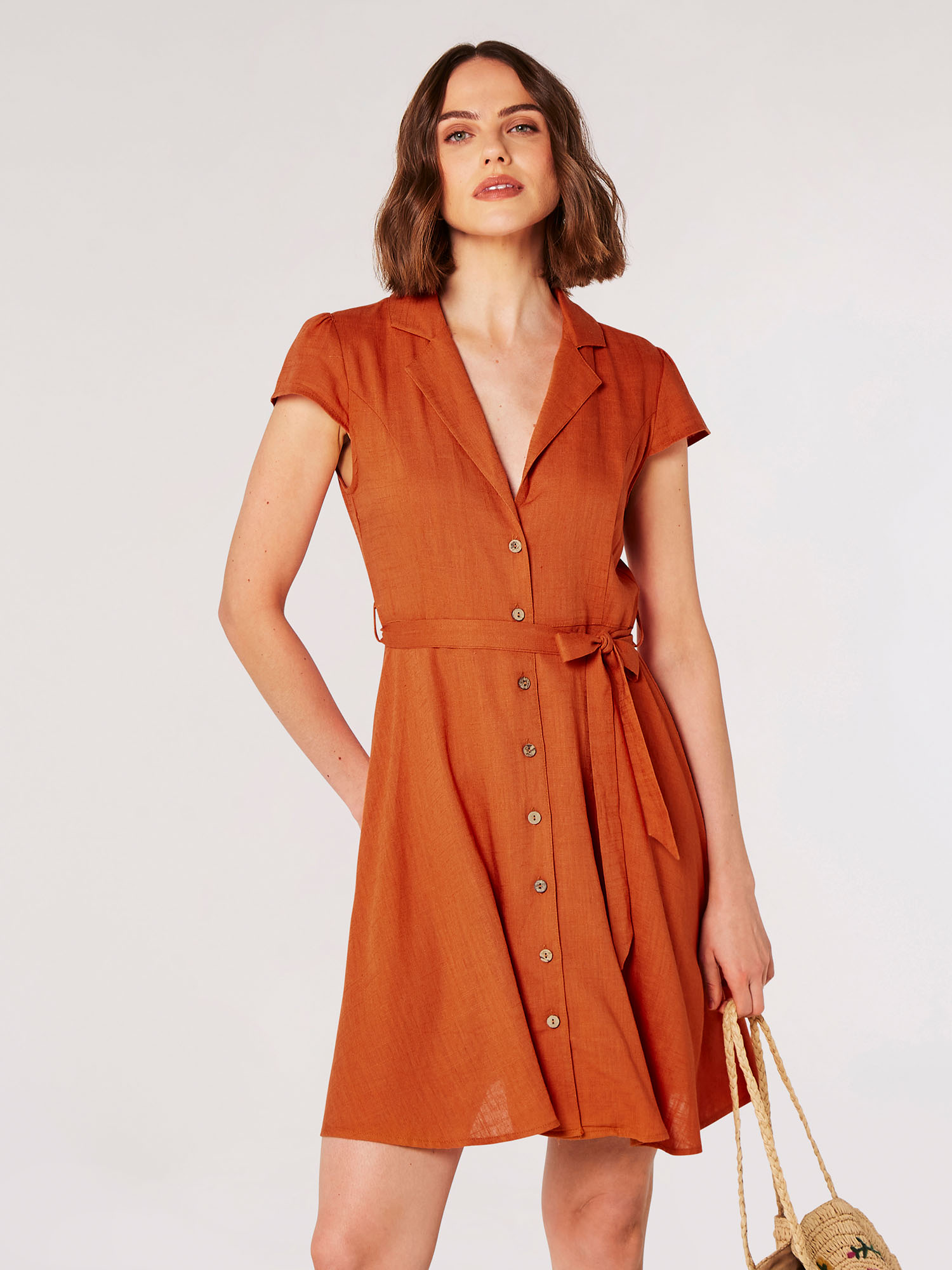 Linen Blend Shirt Mini Dress | Apricot Clothing