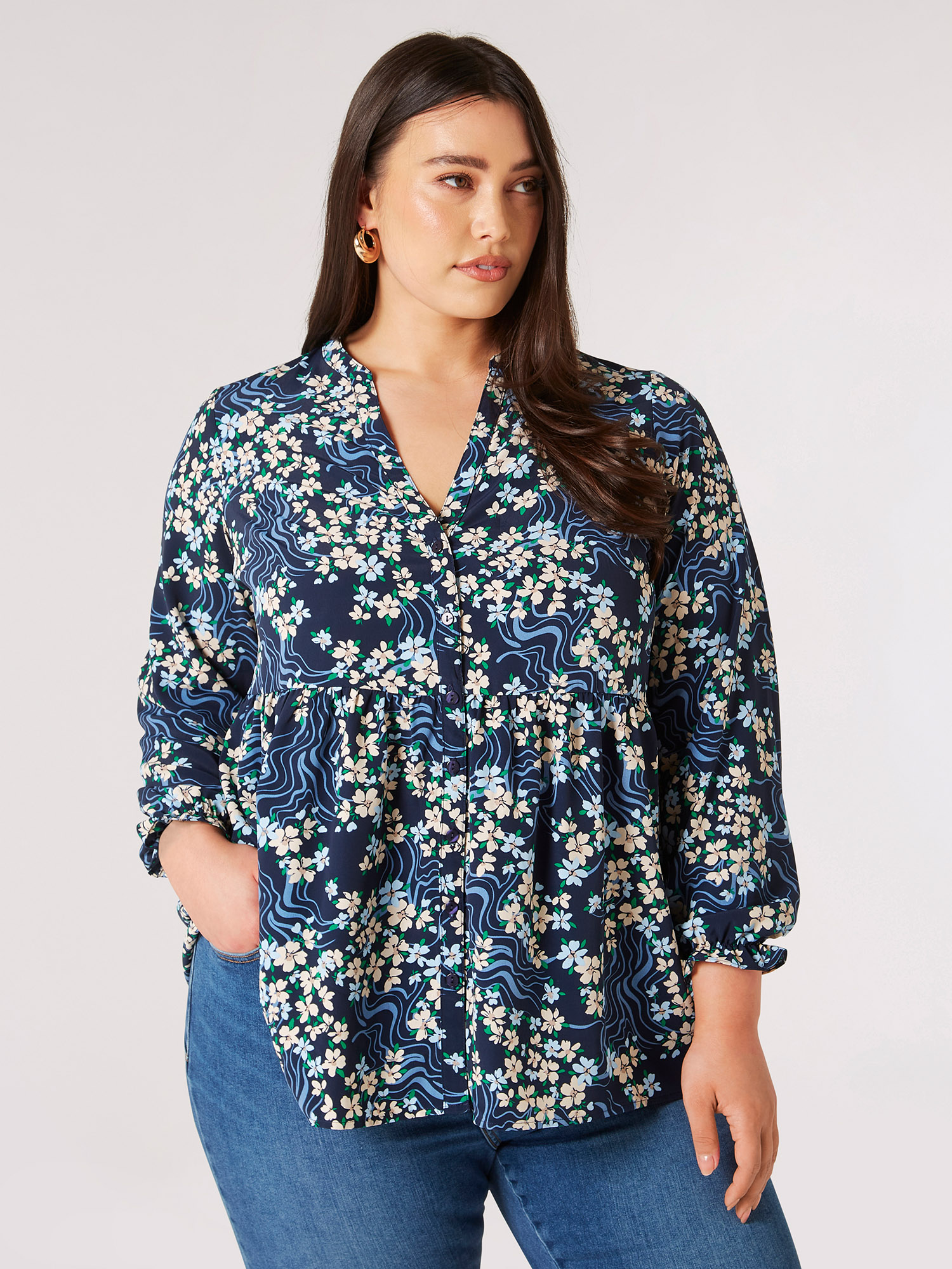 Curve Floral Swirl Blouse | Apricot Clothing