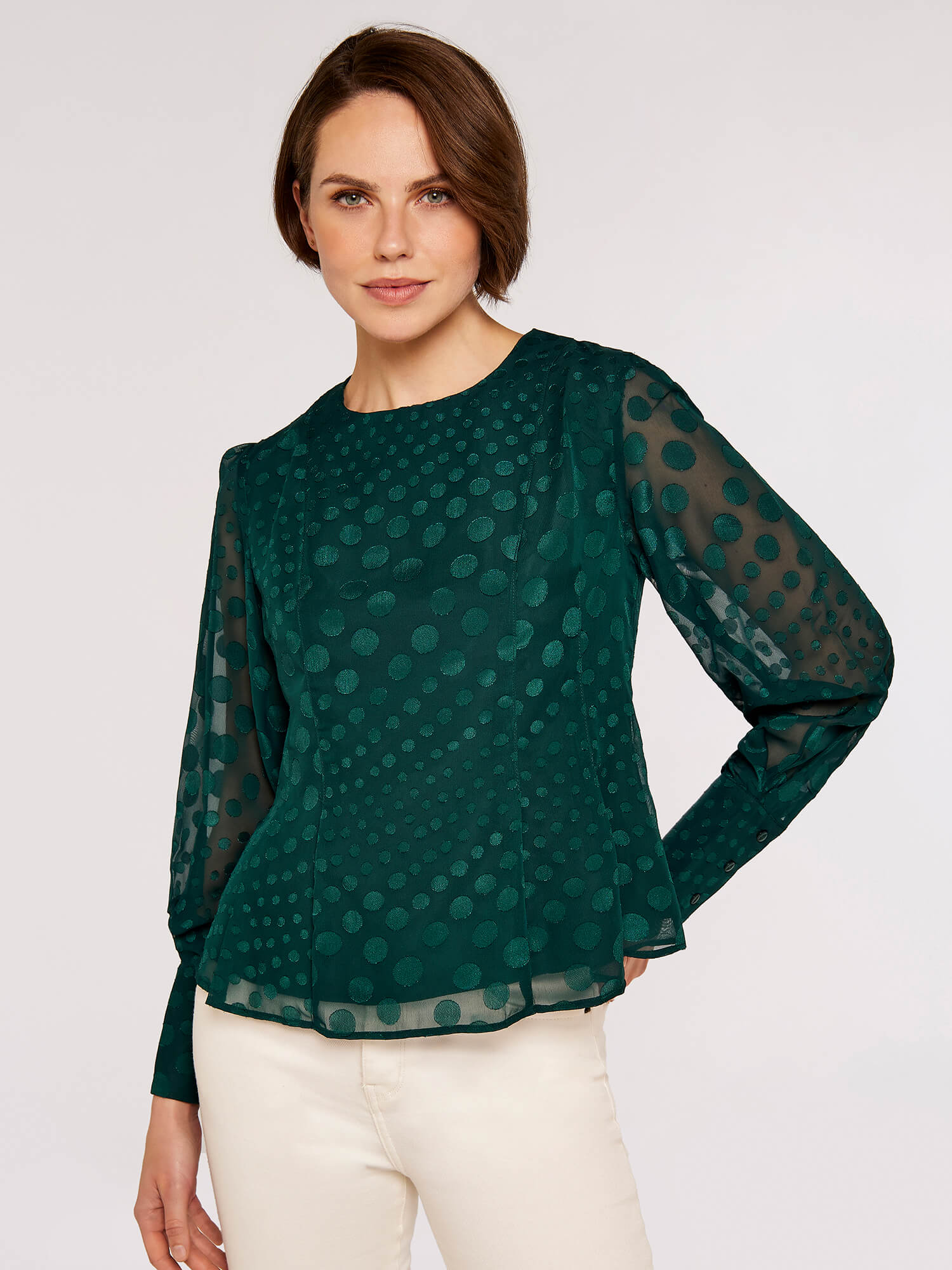 Jacquard Dot Chiffon Blouse | Apricot Clothing