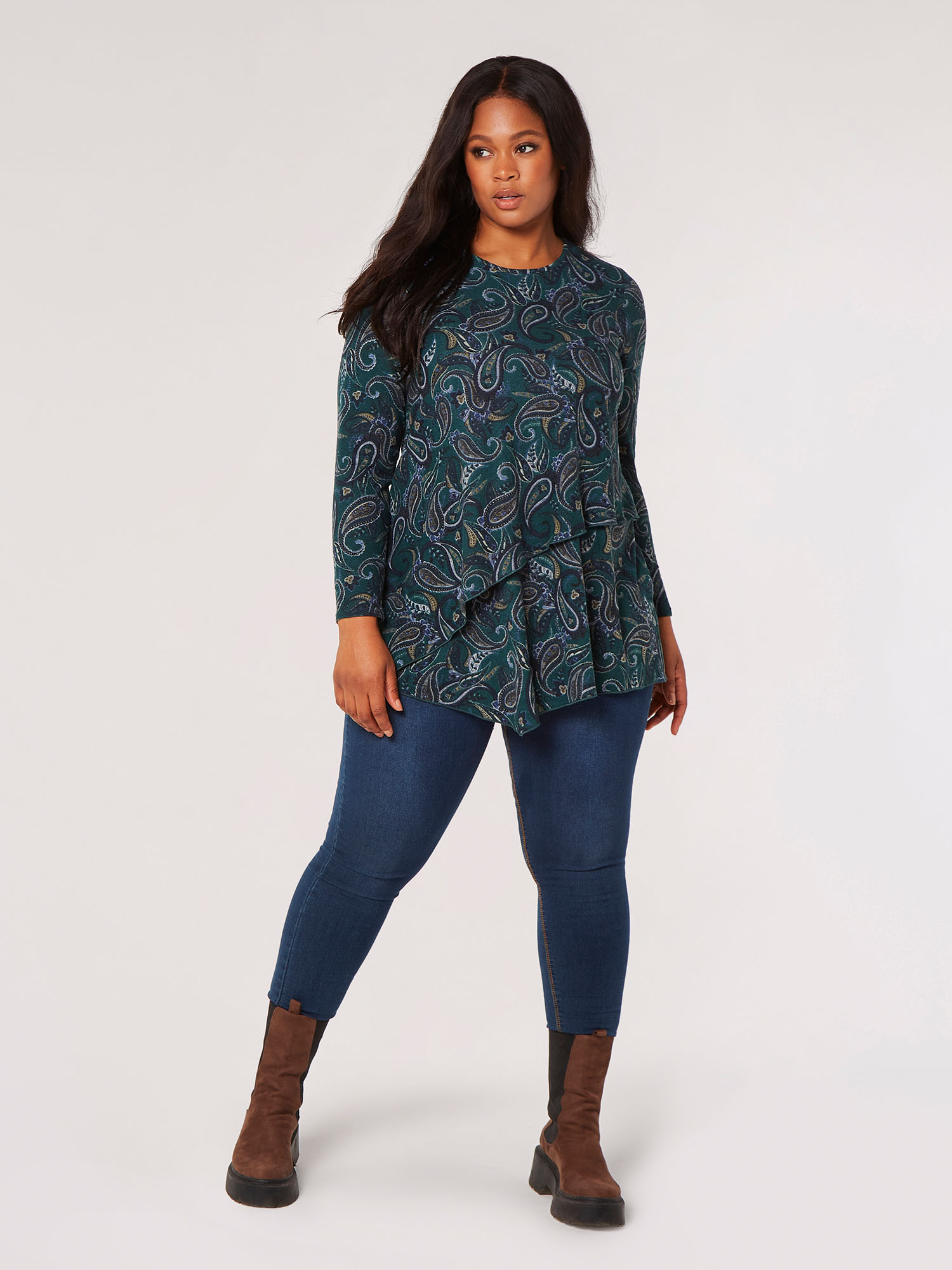 Curve Paisley Soft Touch Asymmetrical Top | Apricot Clothing