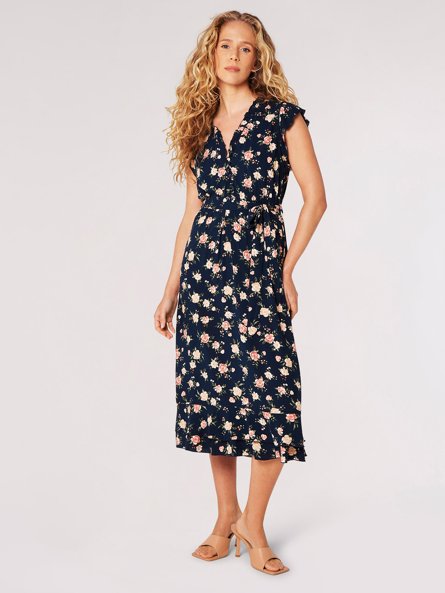 Ditsy Painterly Rose Midi Dress | Apricot Clothing