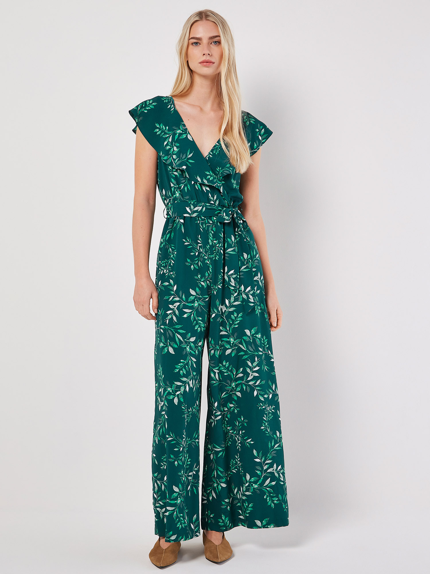 Apricot banana cheap leaf print jumpsuit