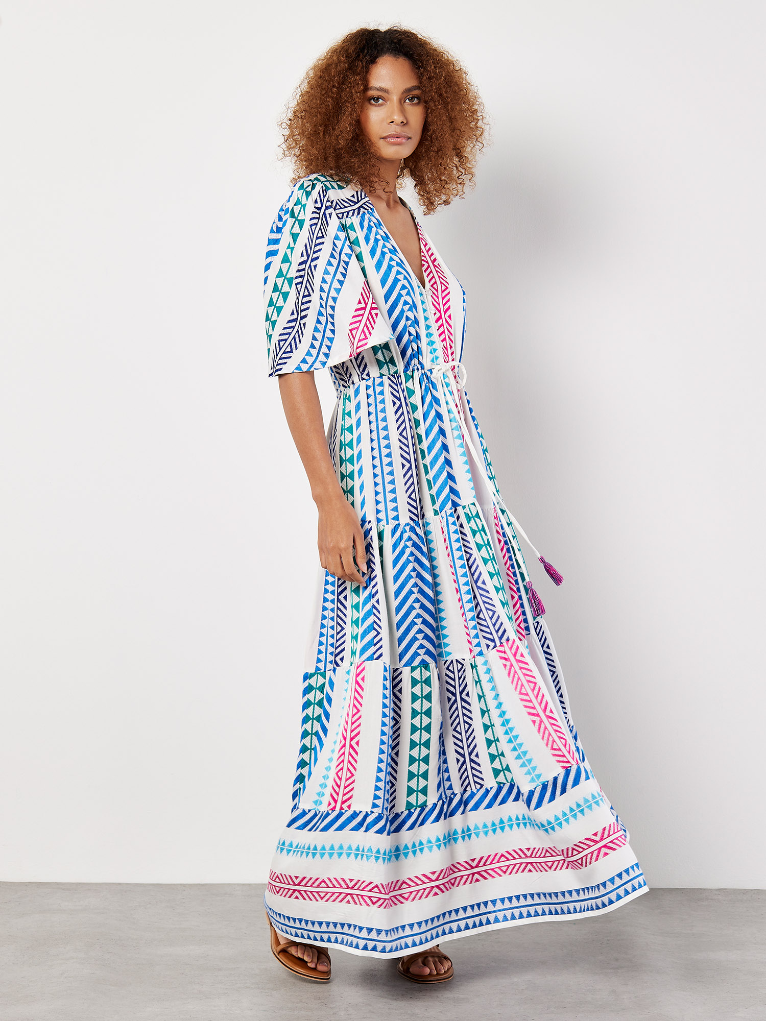 Geo Stripe Tiered Maxi Dress | Apricot Clothing