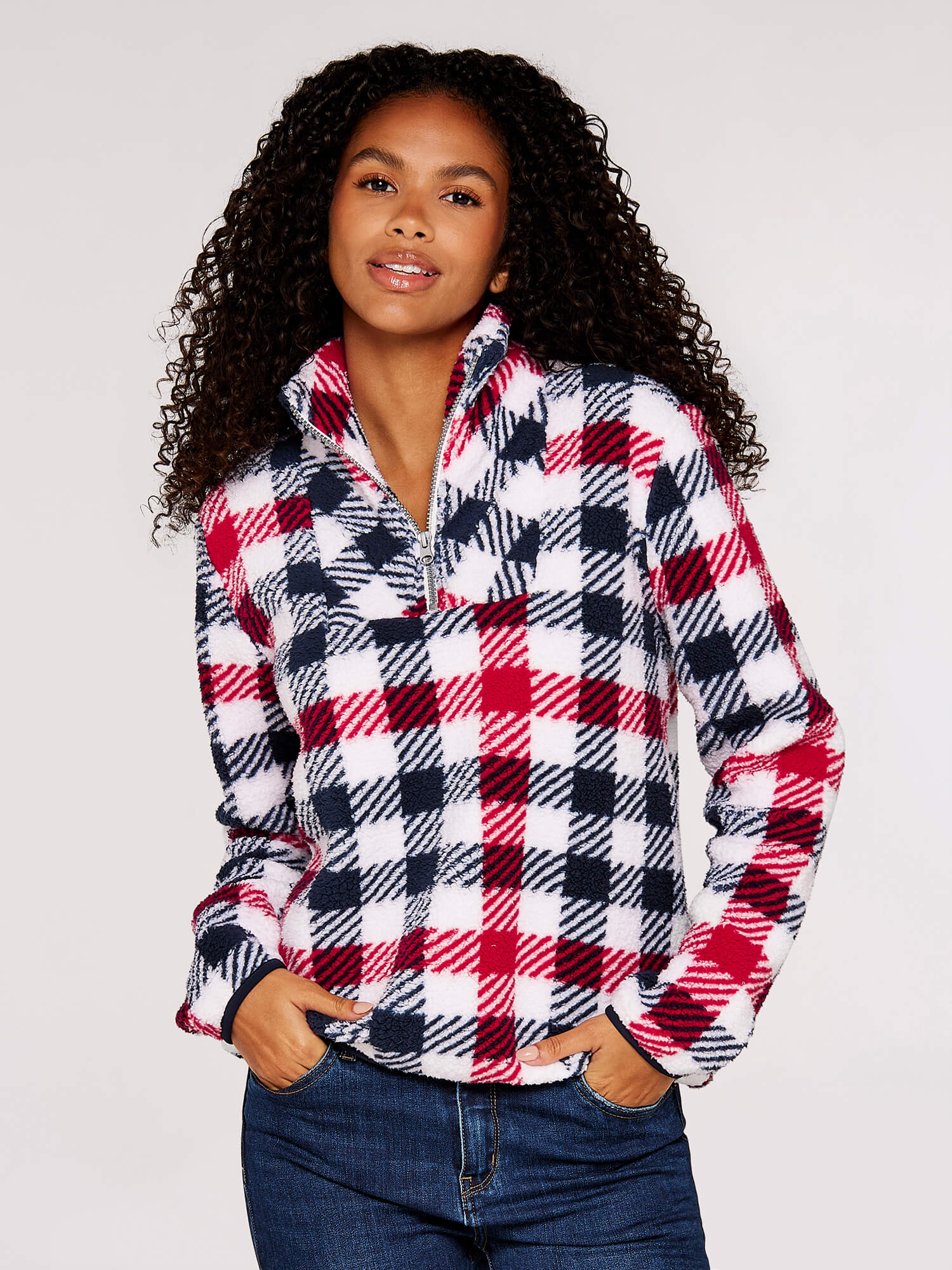 Checkered cheap fleece pullover