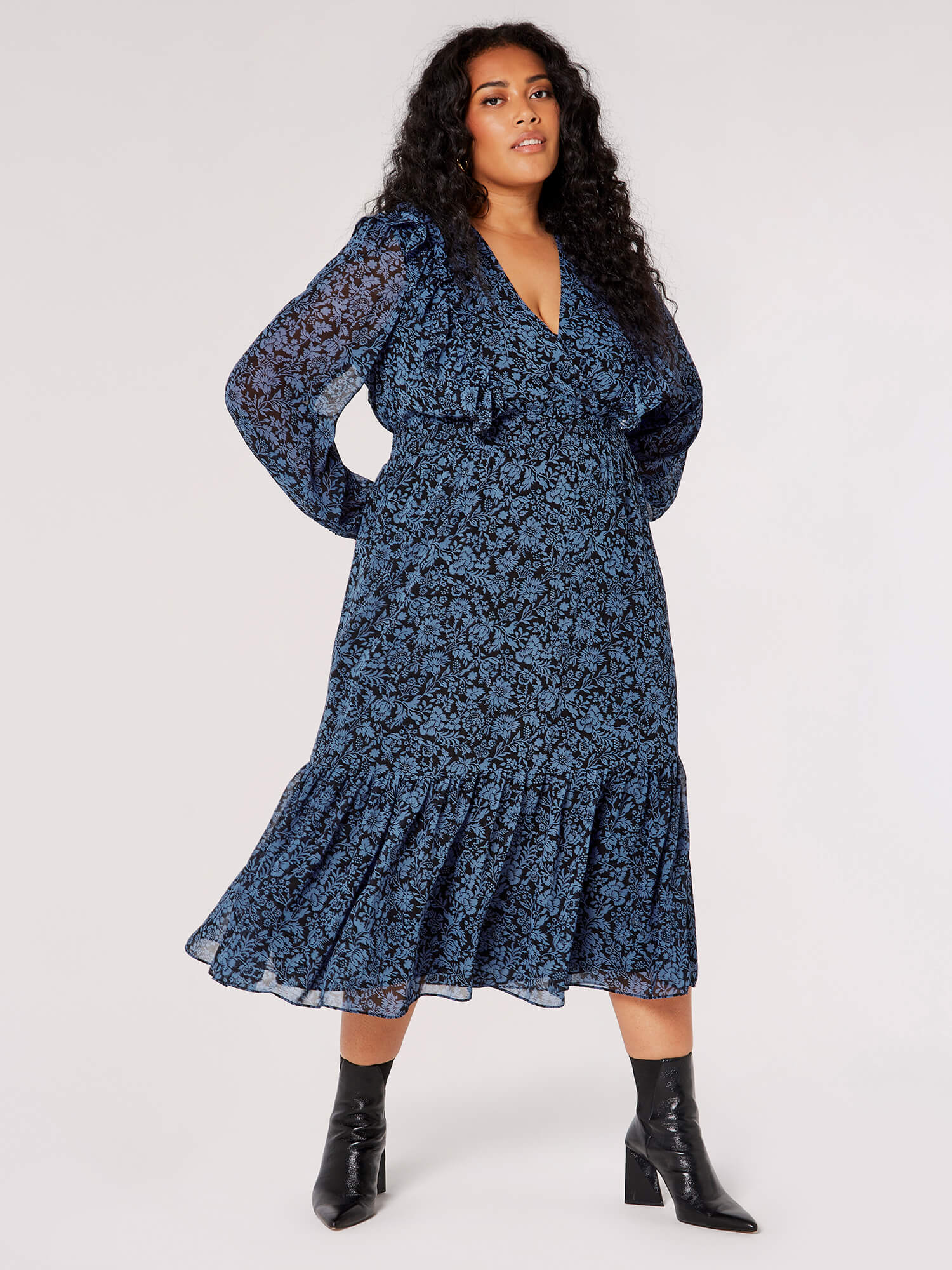 Curve Silhouette Floral Midi Dress | Apricot Clothing