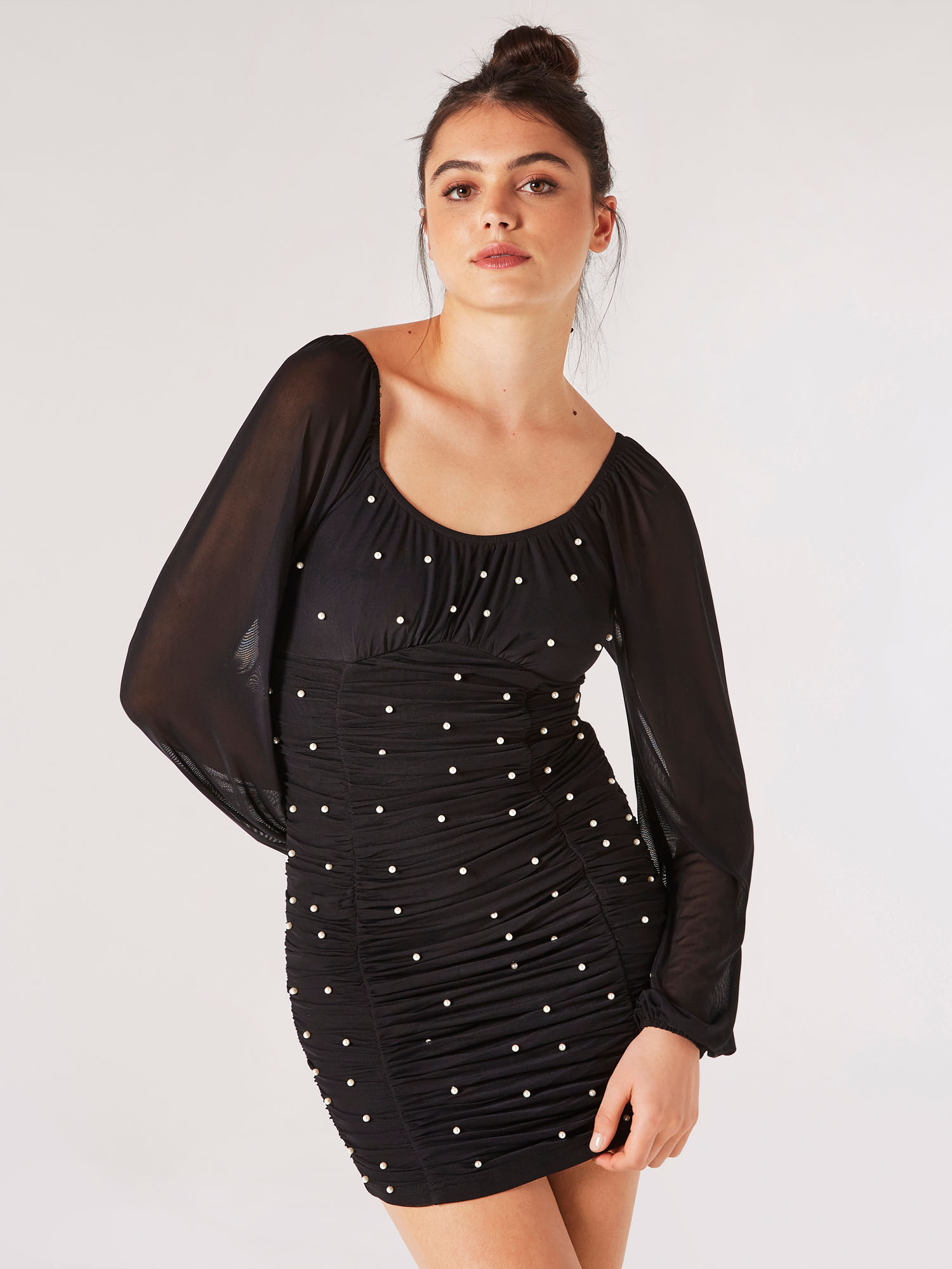 Pearl embellished bodycon dress online