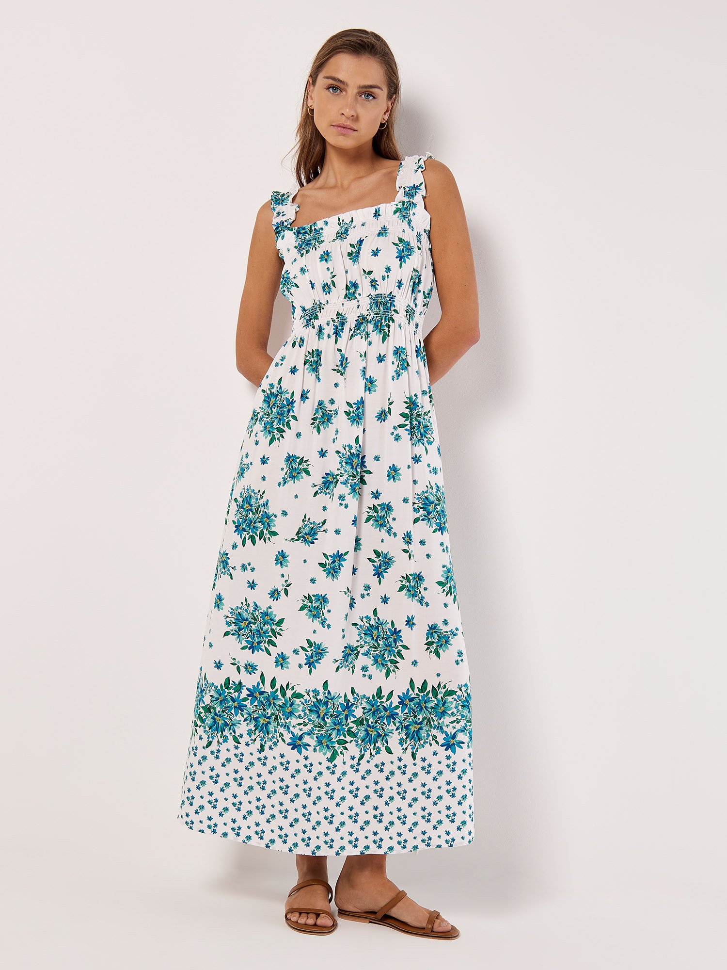 Floral Smocked Milkmaid Maxi Dress | Apricot Clothing