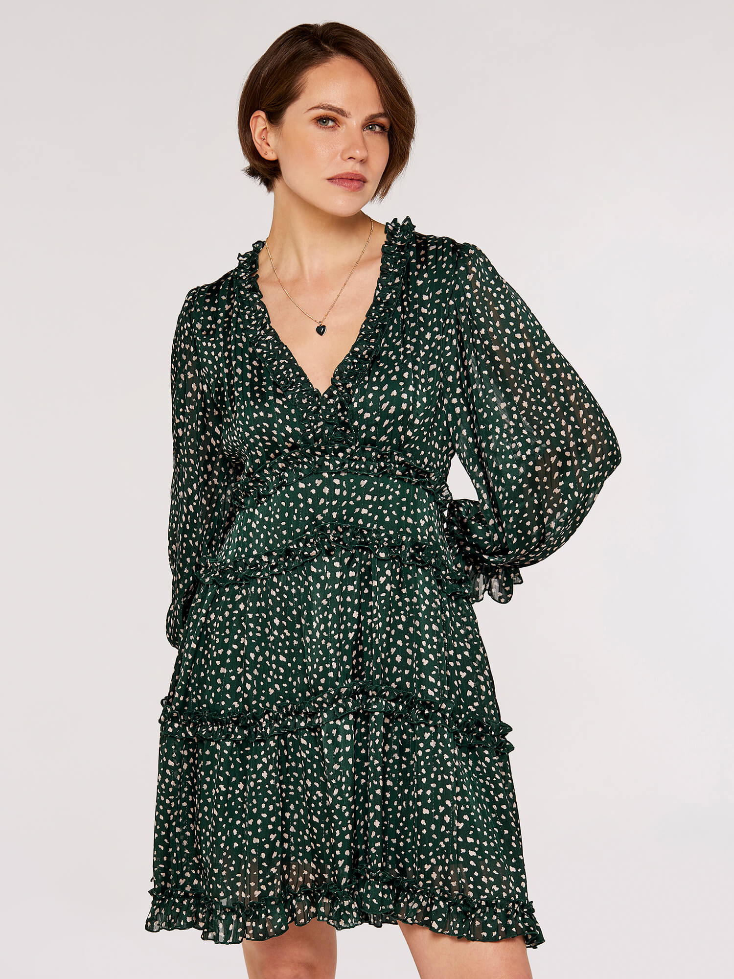 Green polka dot ruffle dress sale