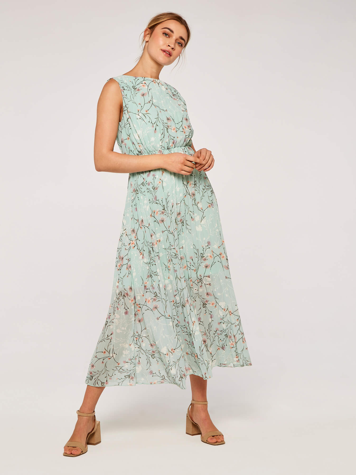 Botanical Grecian Pleat Dress | Apricot Clothing