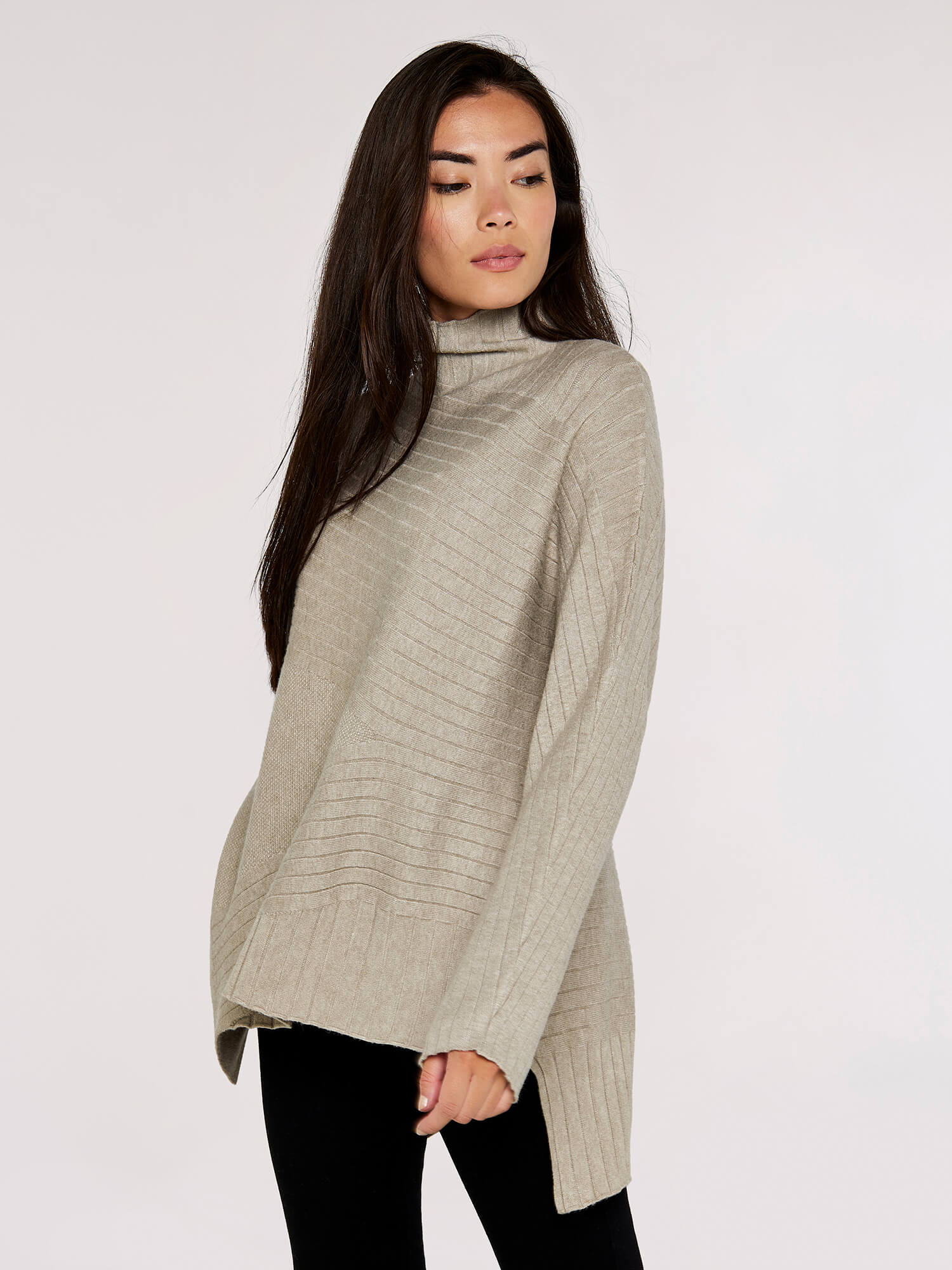 Waffle Assymetrical Hem Jumper | Apricot Clothing